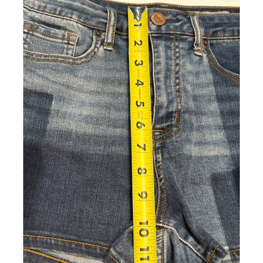 Aeropostale Patchwork Denim Shorts Women Sz 6 Blue High Waisted Midi Colorblock